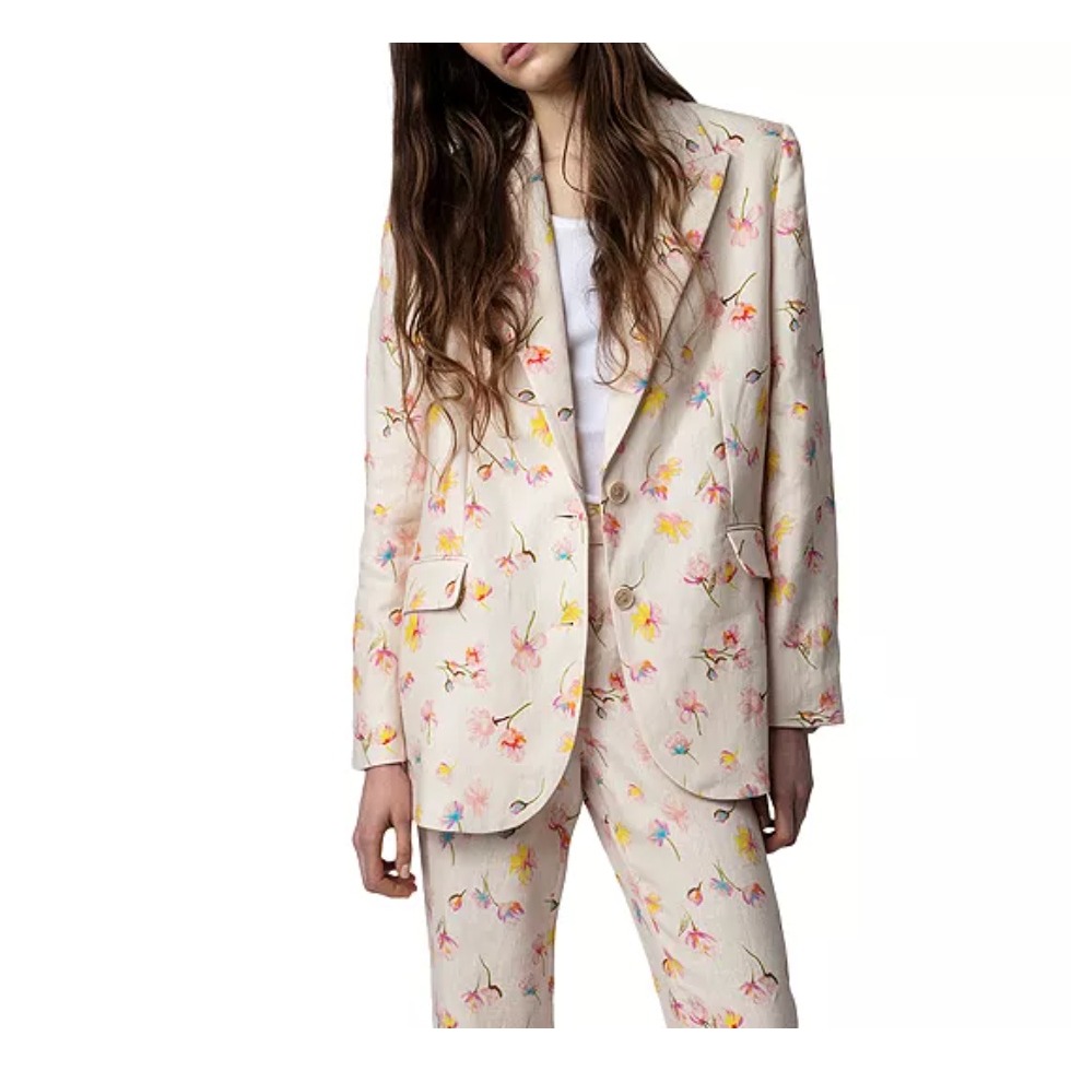 Zadig & Voltaire Courtney Vegy Linen Blazer Jacket Sz Xl / Eu 42 Pink Floral